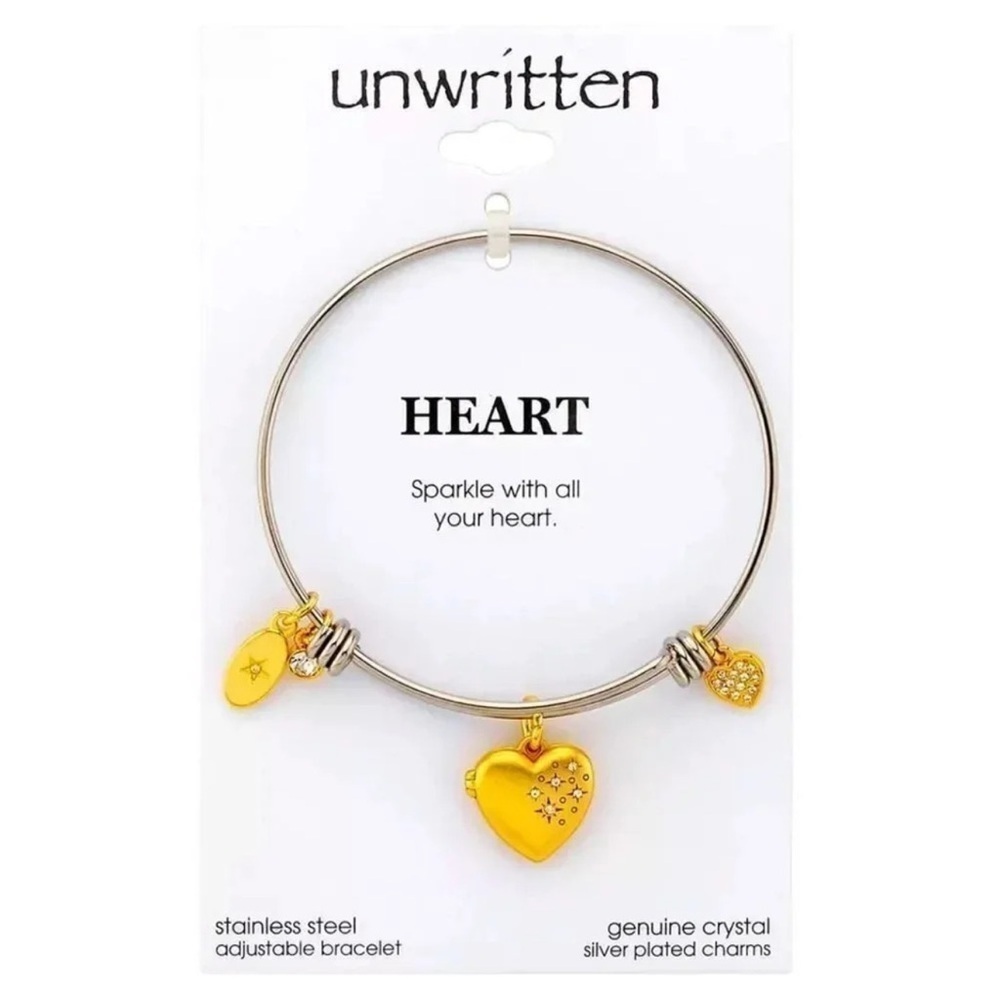 Anthropologie Heart Locket Stainless Steel Adjustable Bangle Bracelet